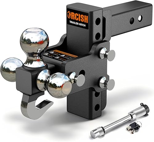 ORCISH Enganche de remolque giratorio ajustable, 4 en 1 Tri-Ball y gancho de remolque, montaje de bola giratoria de 360°, receptor de 2.5 pulgadas