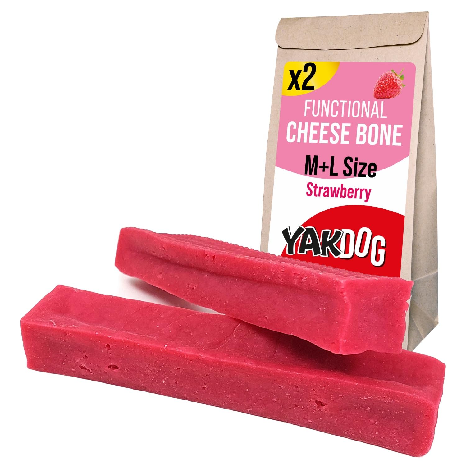 YAKDOG, Cheese Sticks for Dogs, Strawberries, Long-lasting Chewable Treats, 100% Natural, Traditional Himalayan Recipe