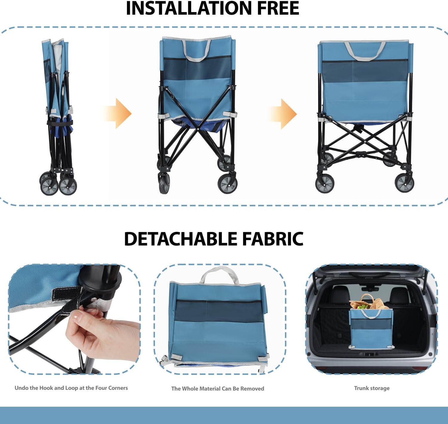 Volleyball Ball Storage Cart with Wheels - Tennis Ball Hopper Cart, Portable Baseball Cart, Collapsible Garage Sports Equipment Organizer for Volleyball Basketball Tennis Toy (Blue+Grey)