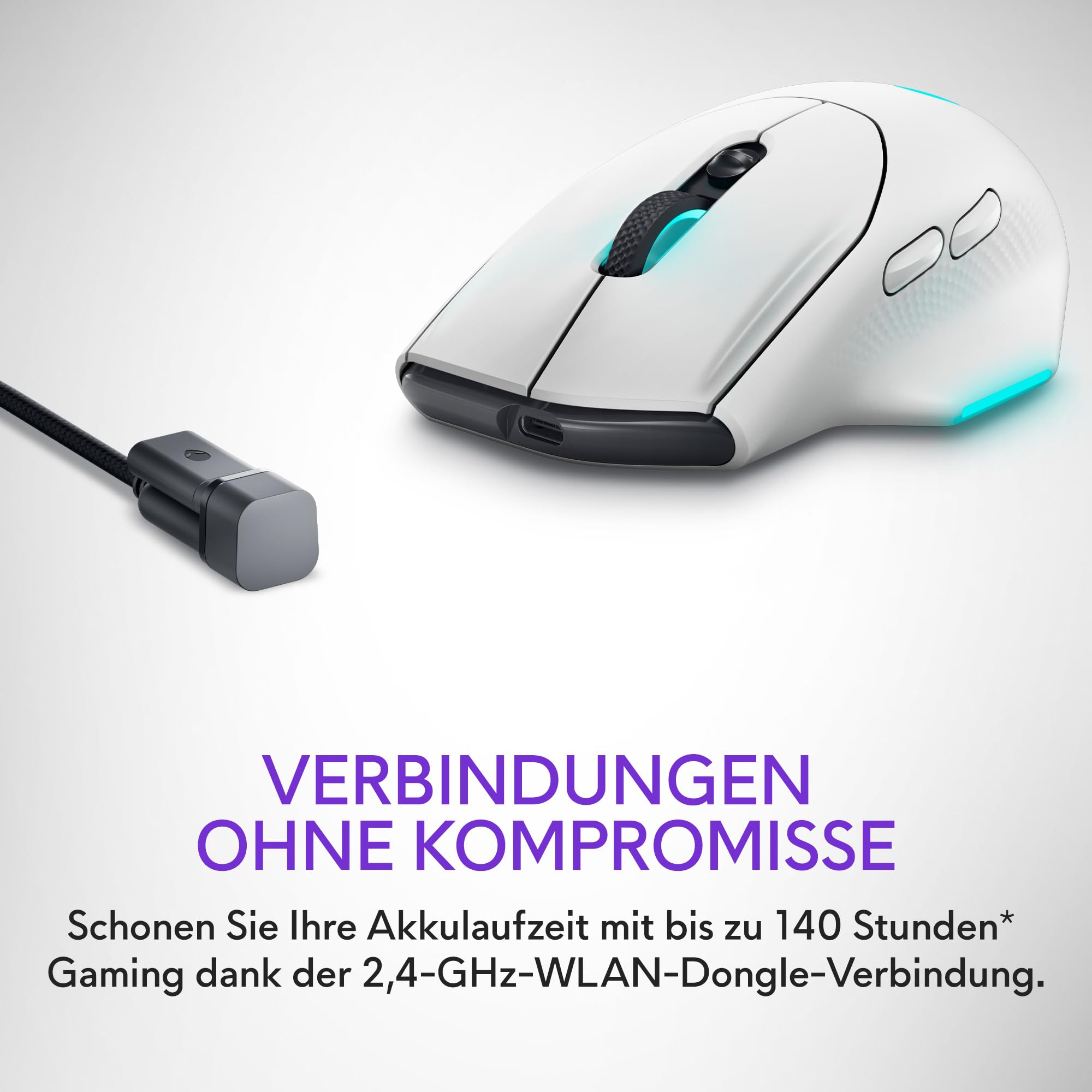 Alienware Gaming Mouse AW620M, 1 x USB Type A, 140 Stunden Akkulaufzeit | 26000 dpi, 1000 Hz Pollingrate, 7 programmierbare Tasten, 16,8 Mio. AlienFX-Beleuchtung, 99 g, 7,78 × 13,15 × 4,15 cm