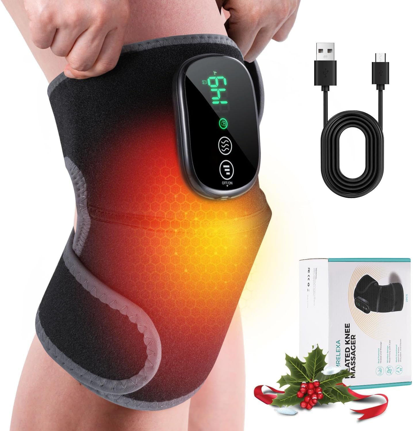 Kabelloses Knieheizkissen, Kniemassagegerät mit 4 Vibrationsmotoren, 3-in-1-Kniebandage mit 5 Wärmestufen und 5 Massageprogrammen, ideales Geburtstagsgeschenk für Mama und Papa (1 Stück)