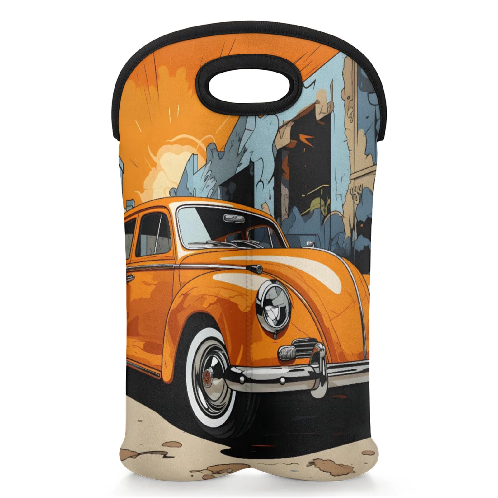 GzLeyigou 2 Bottles Retro Sport Car Wine Bag Sleeve Totes Neoprene Protective Wine Carrier Bag for Wine,Water, Champagne, Beer, Baby Bottles,Gift 14.5 x 10 Inches