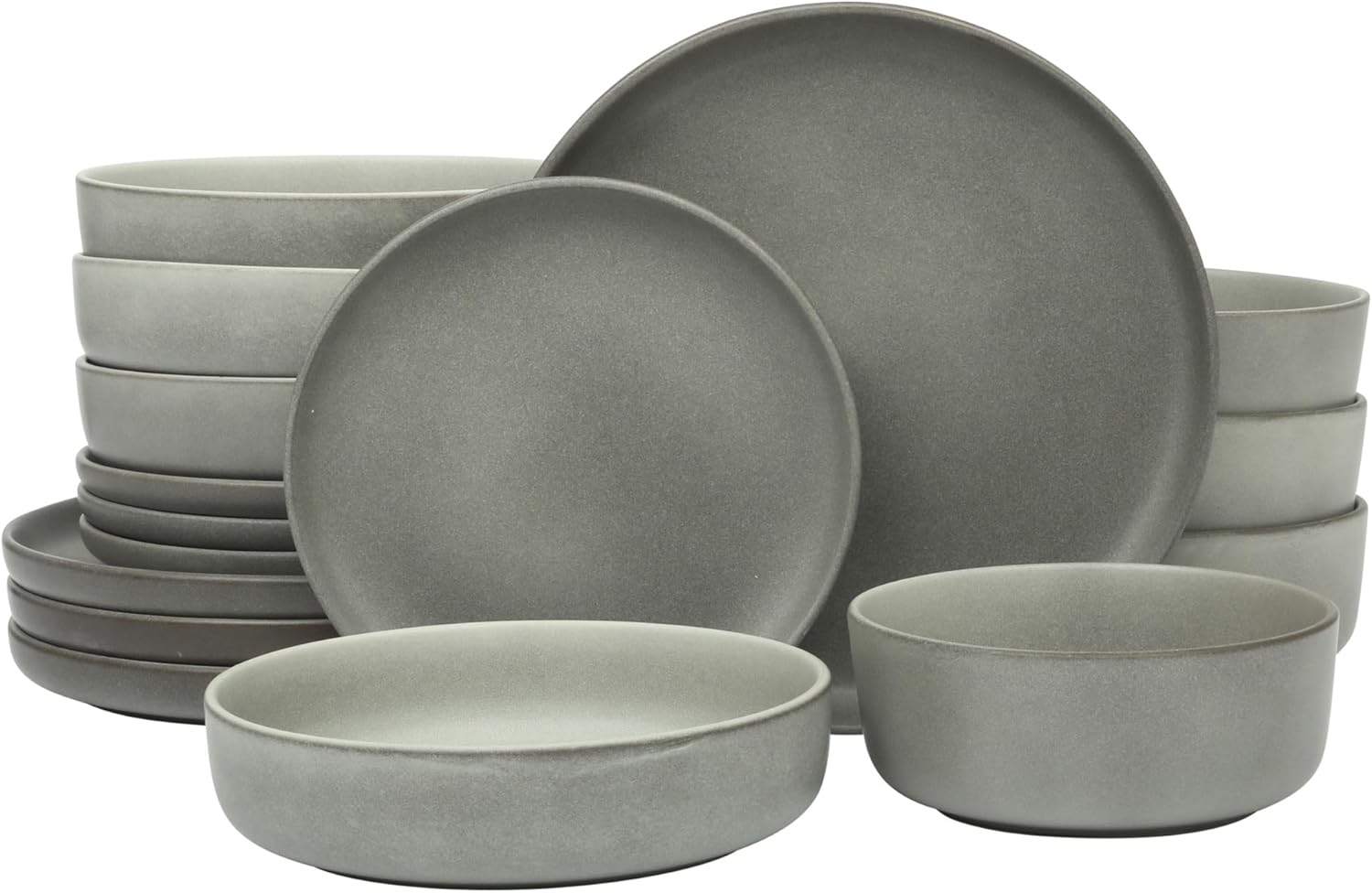 Gibson Soho Lounge Pasco 16 Piece (Service for 4) Plates and Bowls Double Bowl Reactive Glaze Dishes Stoneware Ceramic Dinnerware Set - Grey Pasco Grey Service for 4 (16pcs)