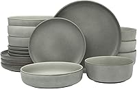 Gibson Elite Pasco 16-Piece Reactive Glaze Stoneware Dinnerware Set for 4 - Grey Plates & Versatile Bowls