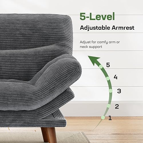 Miniatura 4 de Marsail Sofá cama futón, sofá futón de 66 pulgadas con respaldo y reposabrazos ajustables, sofá cama pequeño convertible para apartamentos pequeños,