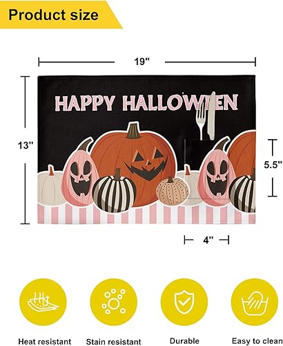 Miniatura 6 de Halloween Table Placemats for Dining Table Set of 2,Cotton Linen Cloth Kitchen Place Mats with Pocket,Burlap SquareRectangle Table Holiday Food