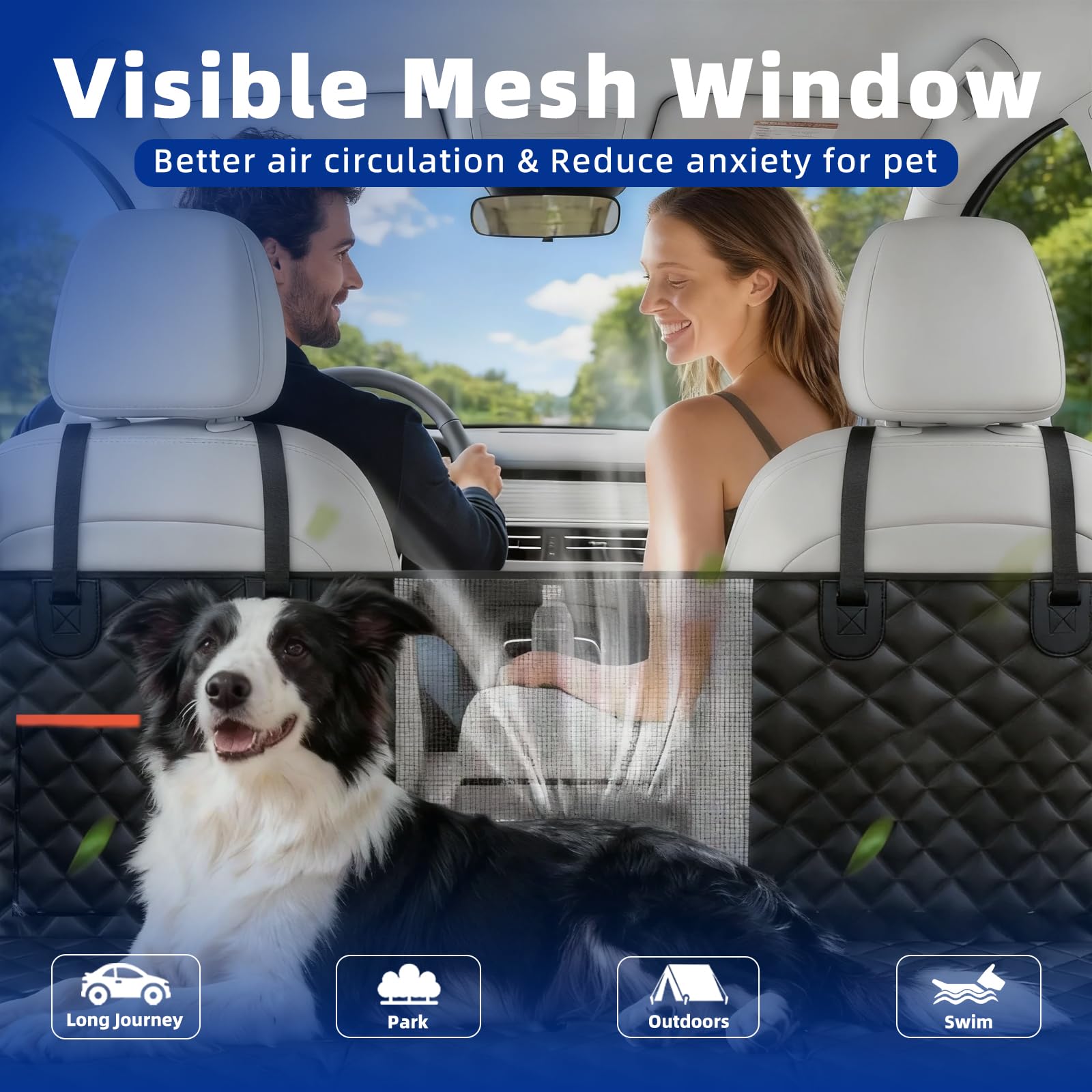Dog Car Seat Cover for Back Seat, Waterproof Heavy Duty Wear-Resistant Dog Seat Cover, Non-Slip Dog Hammock & Bench Style with Alloy Clips for Cars SUVs Trucks, Medium & Large Dogs - image 2