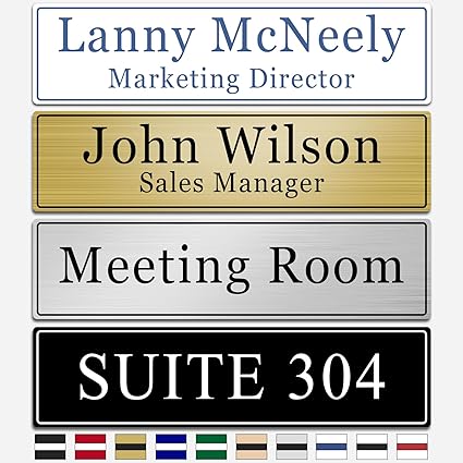 Custom Office Engraved Name Plate, Personalized Elegant Name Plates for Door or Wall Sign, Door Name Plate with Adhesive, Laser Engraving, 10 Colors Available (2.5" x 8")