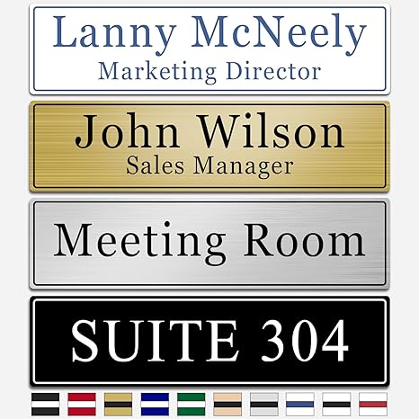 Custom Office Engraved Name Plate, Personalized Elegant Name Plates for Door or Wall Sign, Door Name Plate with Adhesive, Laser Engraving, 10 Colors Available (2.5" x 8")