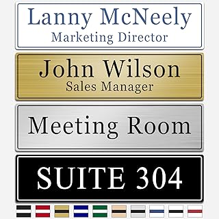 Custom Office Engraved Name Plate, Personalized Elegant Name Plates for Door or Wall Sign, Door Name Plate with Adhesive, Laser Engraving, 10 Colors Available (2.5" x 8")
