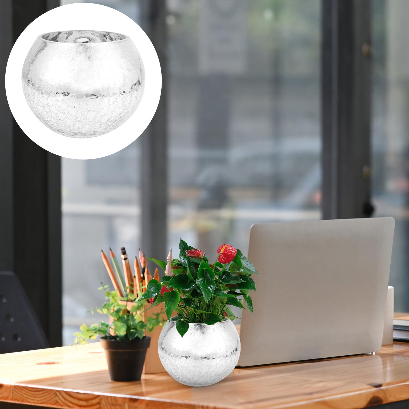 ibasenice Jarrón Decorativo de Cristal Plateado de Estilo Europeo Forma Redonda para Centro de Mesa, Adecuado para Oficinas y Decoración de Bodas, Material Vidrio Moderno