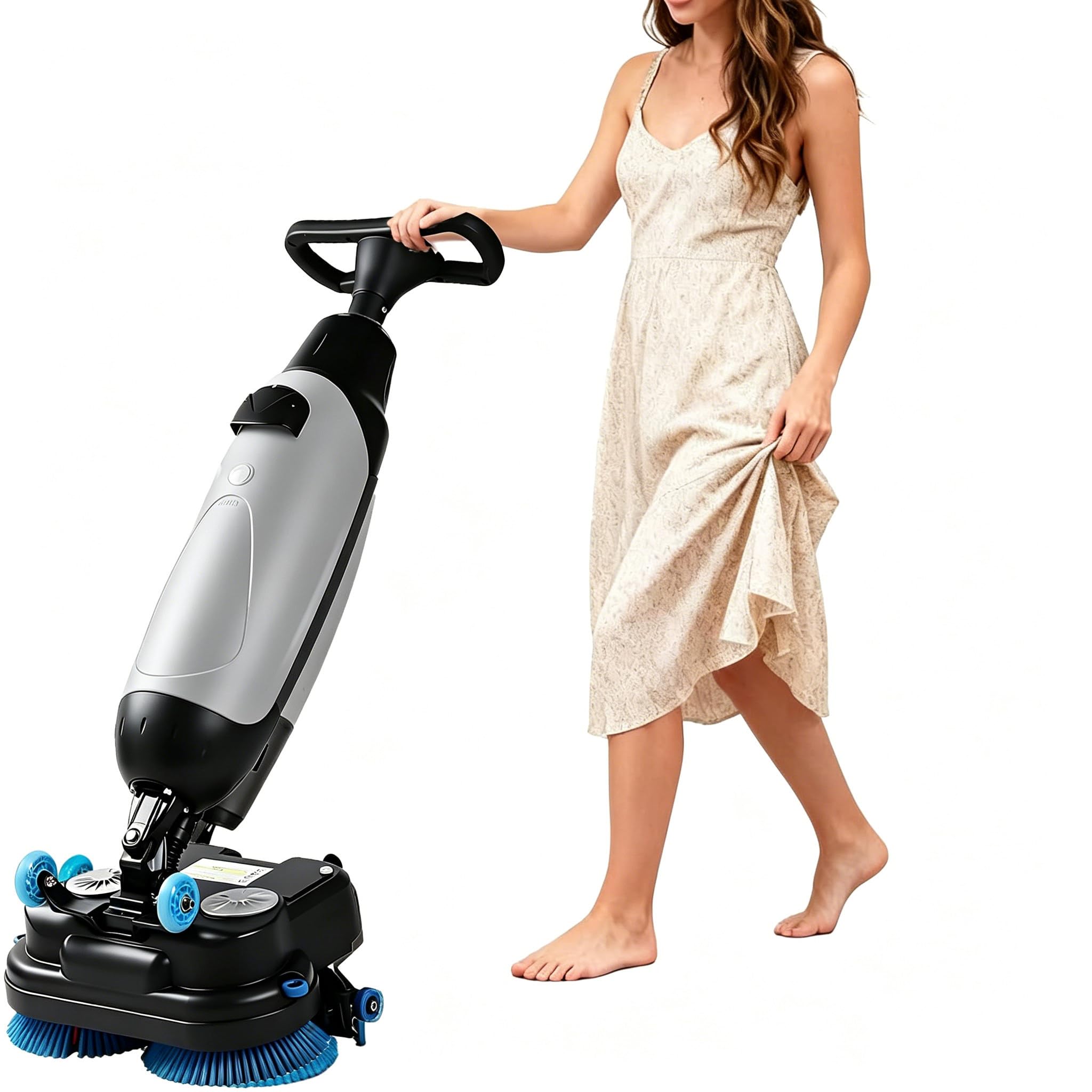RoyceBee 17" Commercial Floor Scrubber Machine, Mini Floor Machine, 13000 Sqft/H, with 17" Cleaning Width, Rotary Double Brushes 360° Rotating Head Cleaning Capacity 13000 Sqft/H Gray