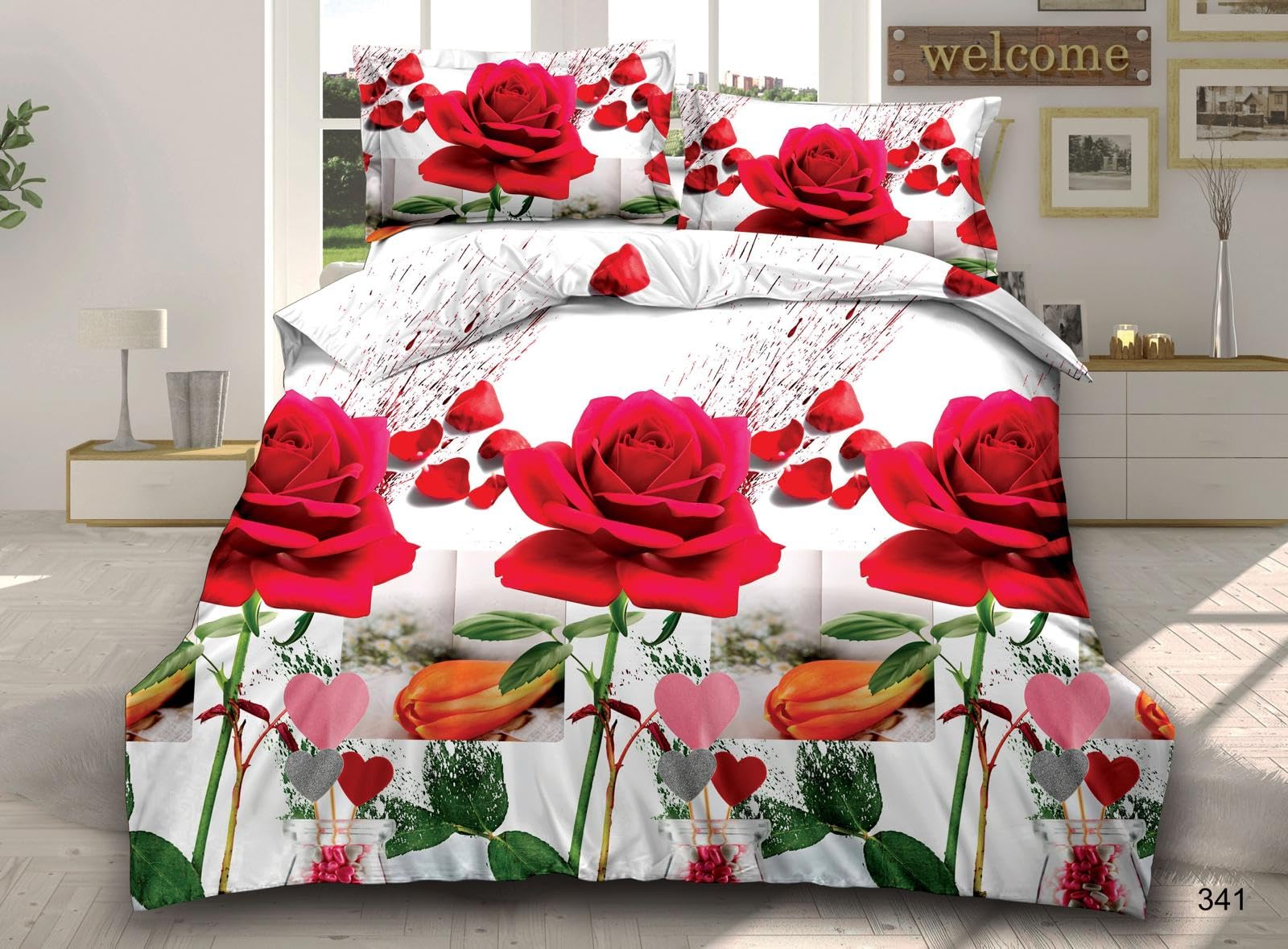 PRIME LINENS 3D Duvet Cover Set 4 Piece Microfiber Printed Design Quilt Cover Bedding Set with Pillow Cases and Extra Fitted Sheet Machine Washable (3D Printed 341, Double 4 Piece) โ image 1
