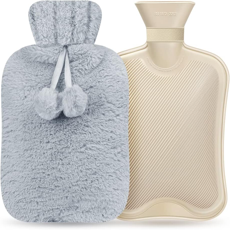 FUMAX Wärmflasche Groß mit weichem Bezug, 2.0L Sicher und Langlebig