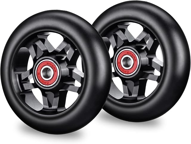 Mehomei Scooter Wheels 100mm 88A with ABEC-9 Bearings, Pro Stunt Kick Scooters Neo Replacement Wheels Fit for Razor Apollo Cox Swain Stunt Scooters Freestyle Scooter, 2Pcs, Black