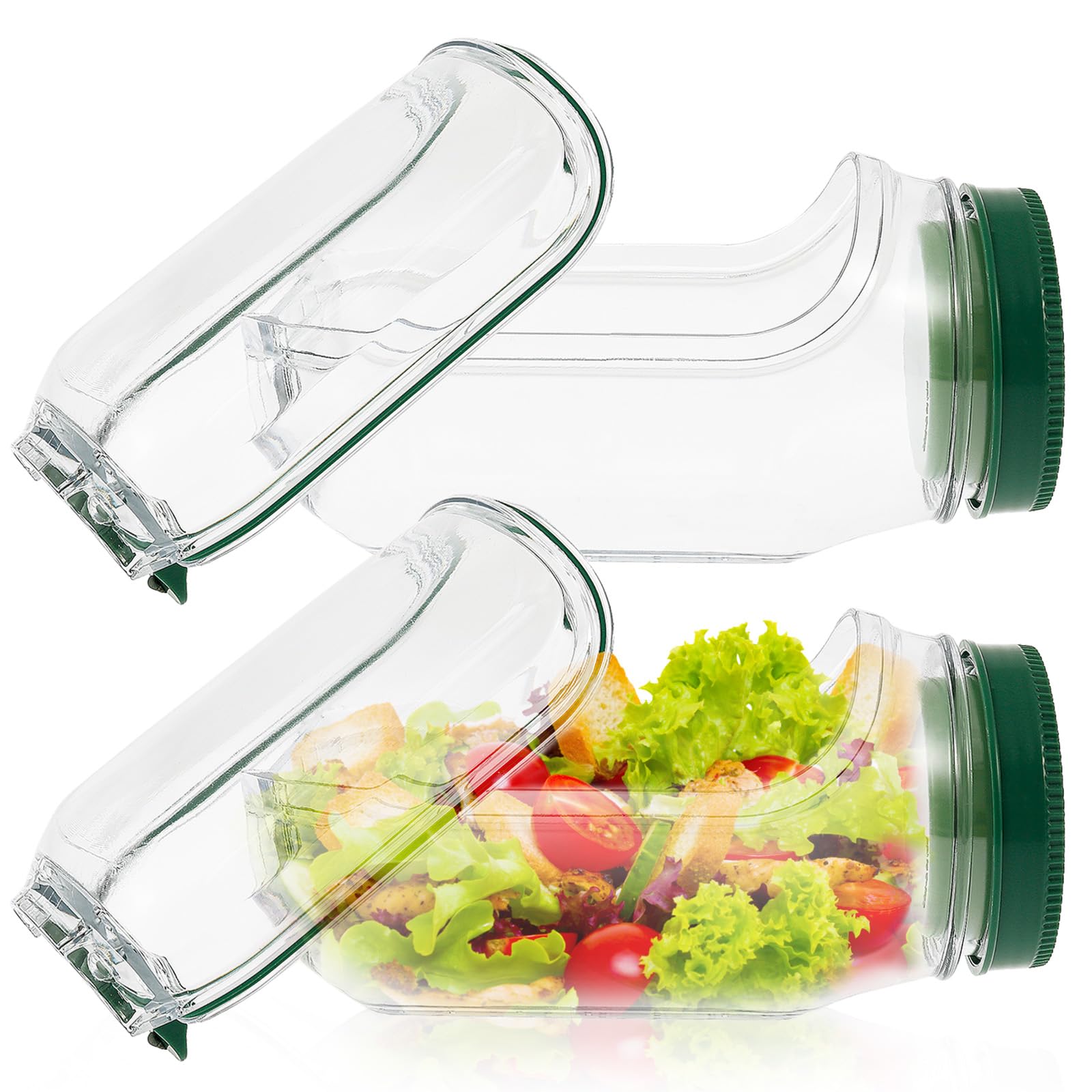 Salad Pod Jar Vertical Layering Salad Pod Portable Salads Container Side Open with Leakproof Lid Meal Prep Jar Dishwasher Safe Vegetable Container for Home Outdoor Travel Camping Party (2pcs Green)
