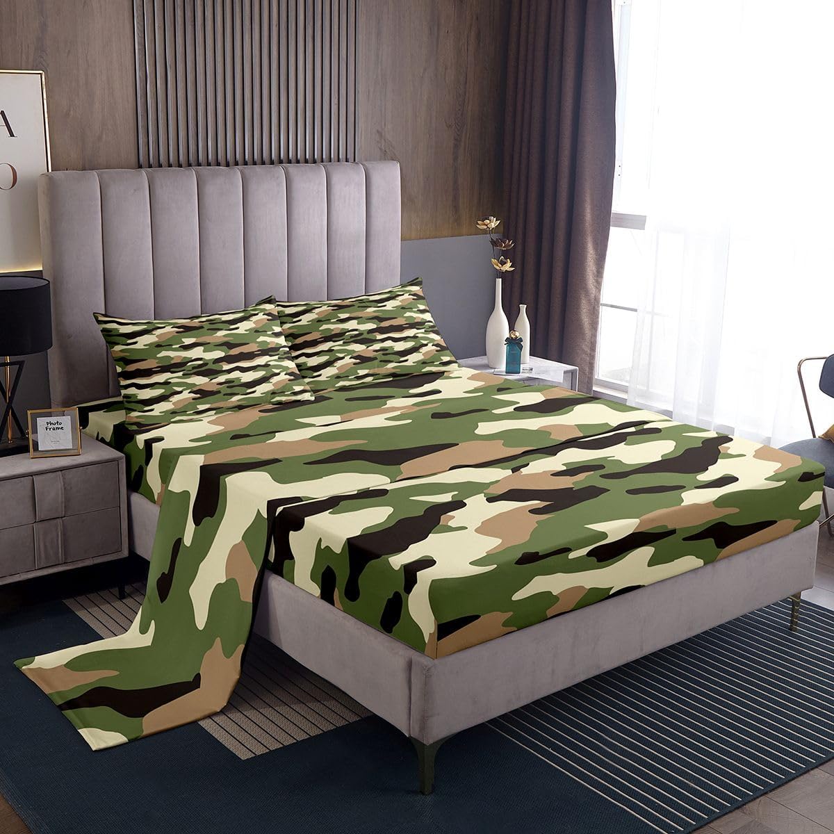 jejeloiu Camouflage Bed Sheets Set Full Size Camo Bed Set for Kids Boys Girls Military Style Deep Pocket Fitted Sheet Army Breathable Soft Lightweight Microfiber