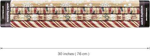 Miniatura 7 de RUSPEPA Papel de regalo de Navidad, papel kraft  copos de nieve, automóvil y árbol de Navidad, rayas y Feliz Navidad  4 rollos  30 pulgadas x 10