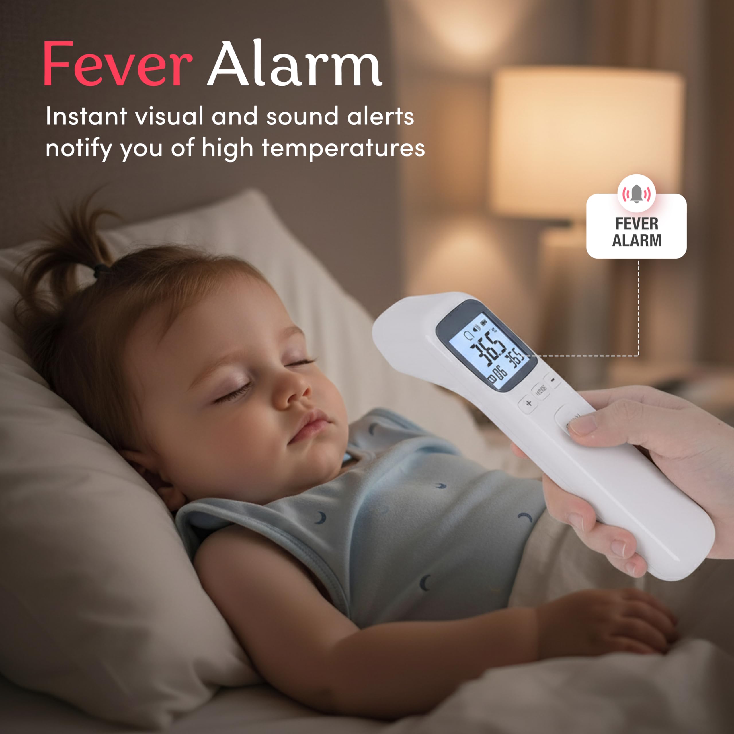 Smart Med Alert Infrarot-Stirnthermometer, 1-Sekunden-Anzeige, Fieberalarm, berührungslose Messung, 32 Speichersets, 3 farbcodierte Anzeigen, Thermometer für Erwachsene, Kinder u
