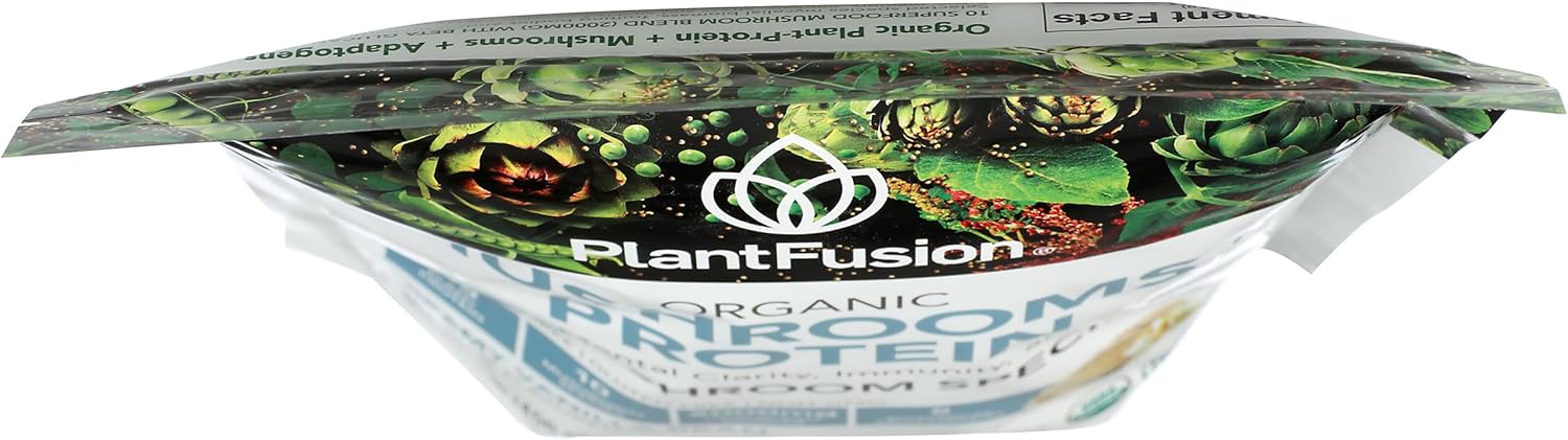 PlantFusion Mushroom Protein Powder - 3 in 1 Vegan Protein Powder, Mushroom Supplement, and Adaptogen Supplement - Support Mental Focus, Immunity, and Recovery - Vanilla 1lb