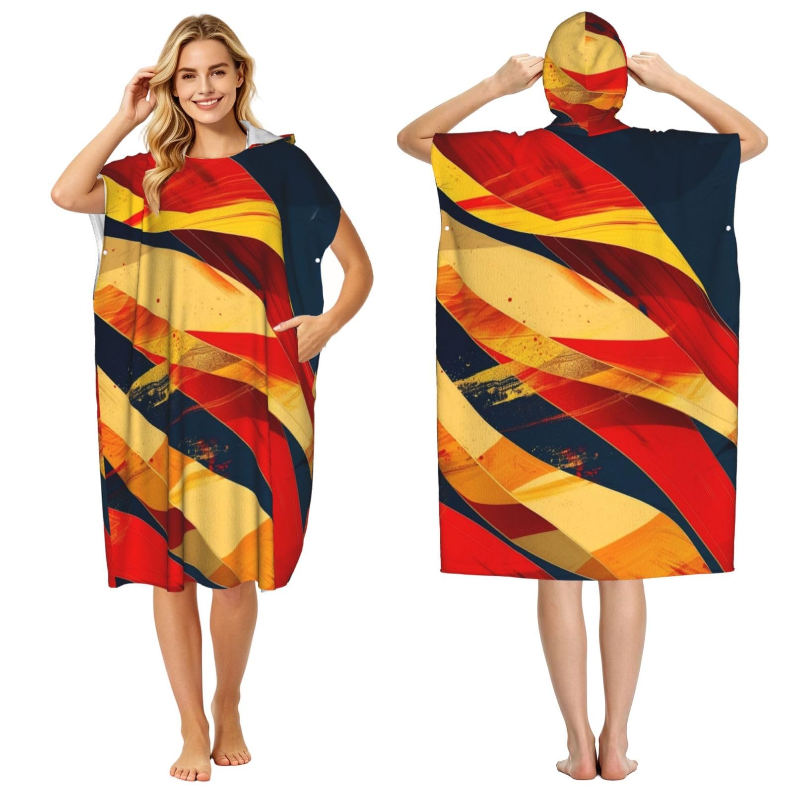 KLGRTJHK Spain Flag Adult Hooded Beach Poncho Towel 43"X35"