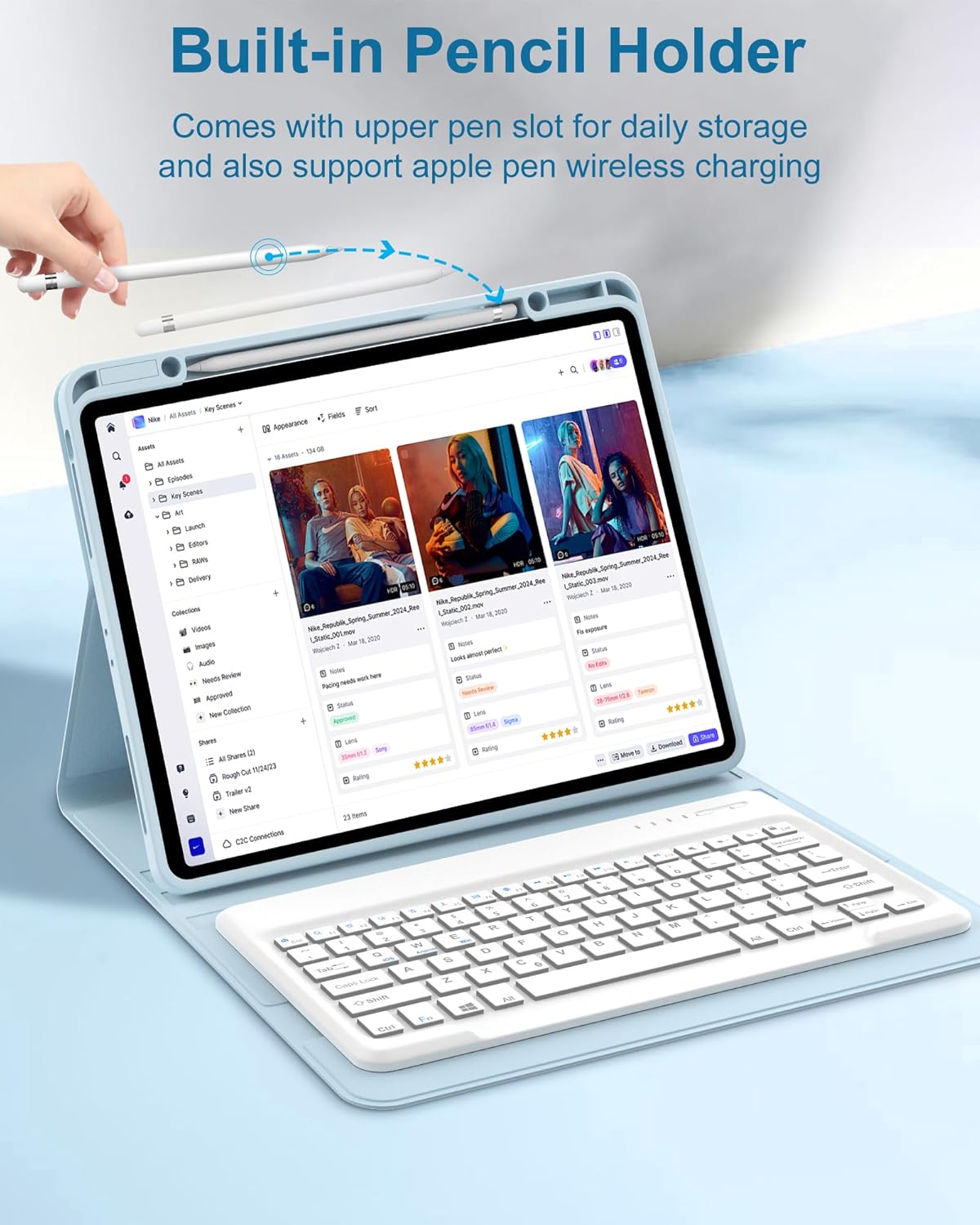 Keyboard Case for Pro 13 inch (2025/2024), Smart Folio Cover with Pencil Holder for Apple iPad Pro 13” (M5/M4), Rechargeable, Magnetic Detachable Bluetooth Keyboard for iPad Pro 7th Gen 13inch, Blue