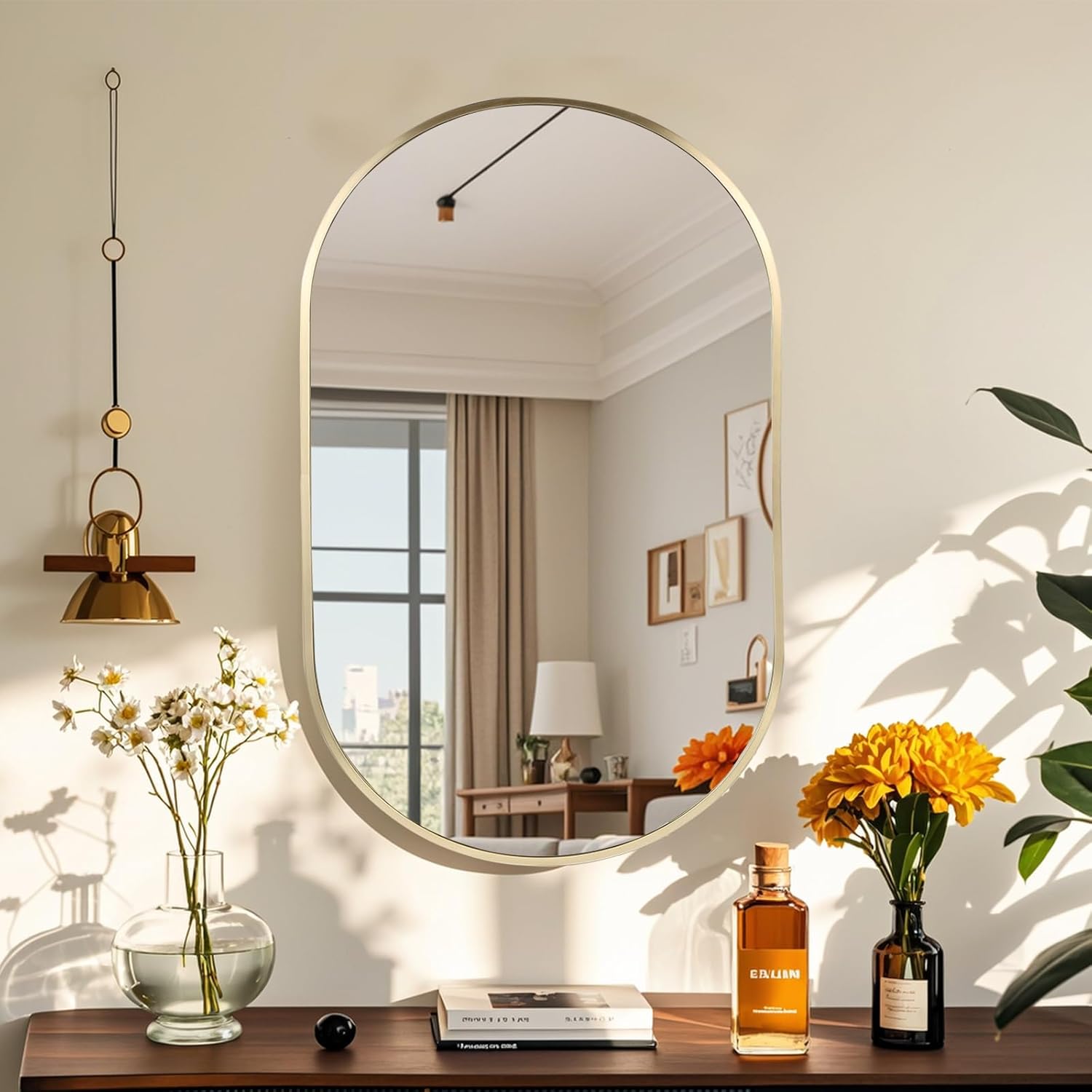 22x30 inch Oval Bathroom Mirror, Gold Vanity Wall Mirror with Brushed Metal Frame, Wall Mirrors for Bathroom, Entryway, Over Sink, Living Room