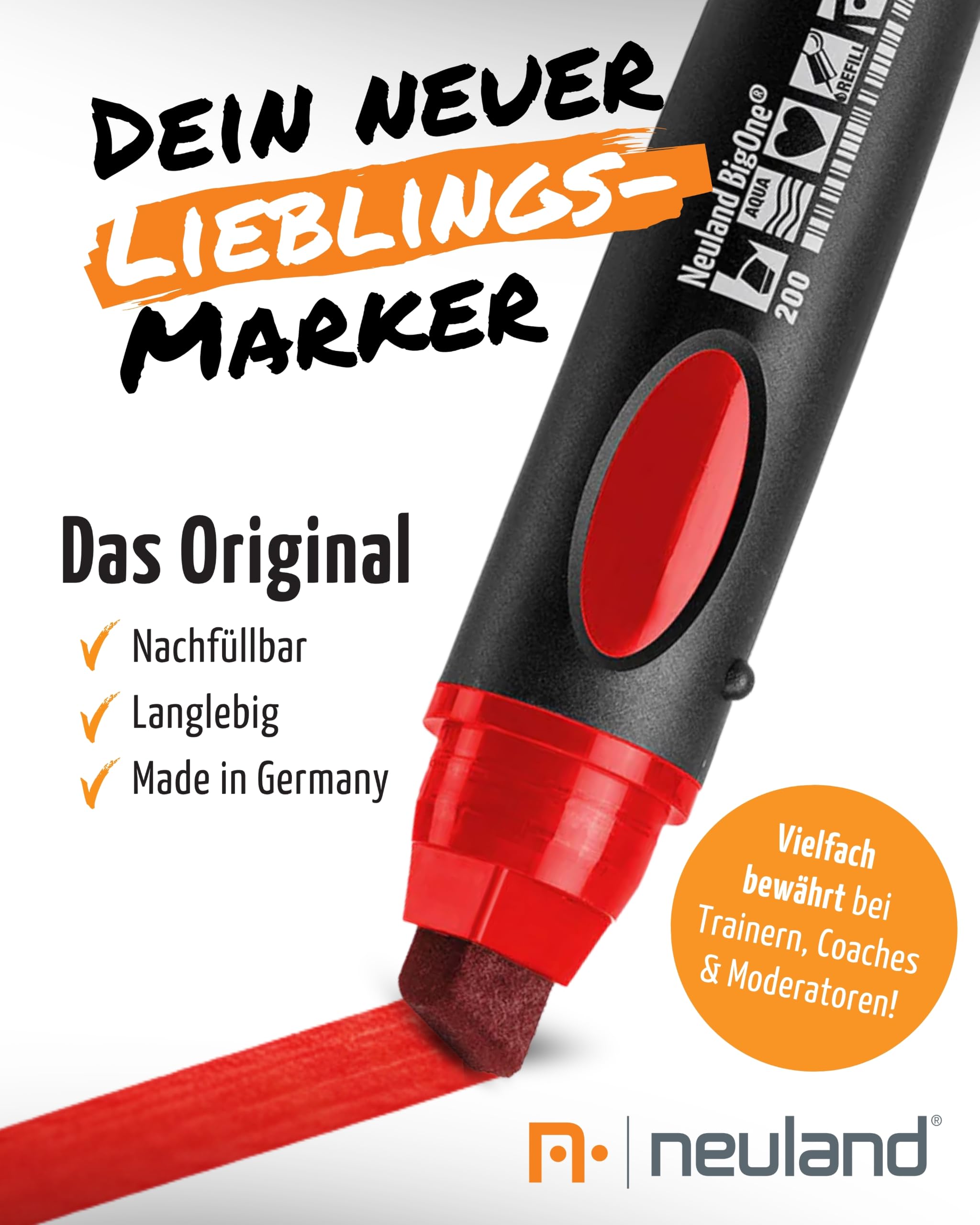 Neuland BigOne® 10er-Set Basic Tones 1 I Große Moderationsmarker mit Keilspitze 6-12 mm I Farbset mit 4x Schwarz 2x Rot 2x Blau 2x Grün I XXL wiederbefüllbare Präsentationsstifte für Flipchart