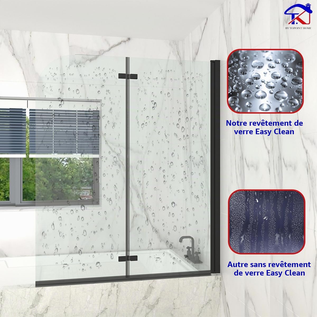 T&K Paroi de douche pour baignoire 120 x 140 cm Noir, 2 Parties pliable paroi de baignoire verre de sécurité trempé de 5 mm facile à nettoyer des deux côtés écran de douche
