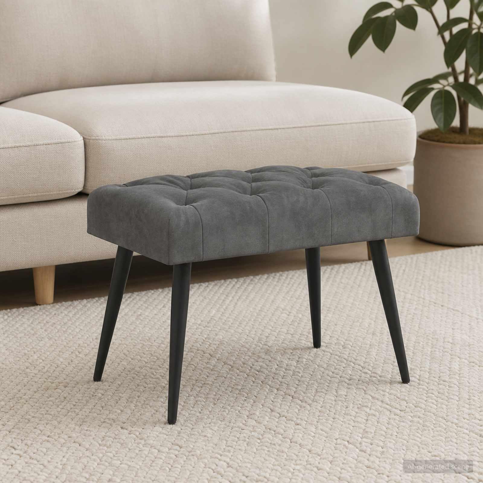 Panchina in Velluto con Bottoni Grigio Scuro 60x40x45 cm