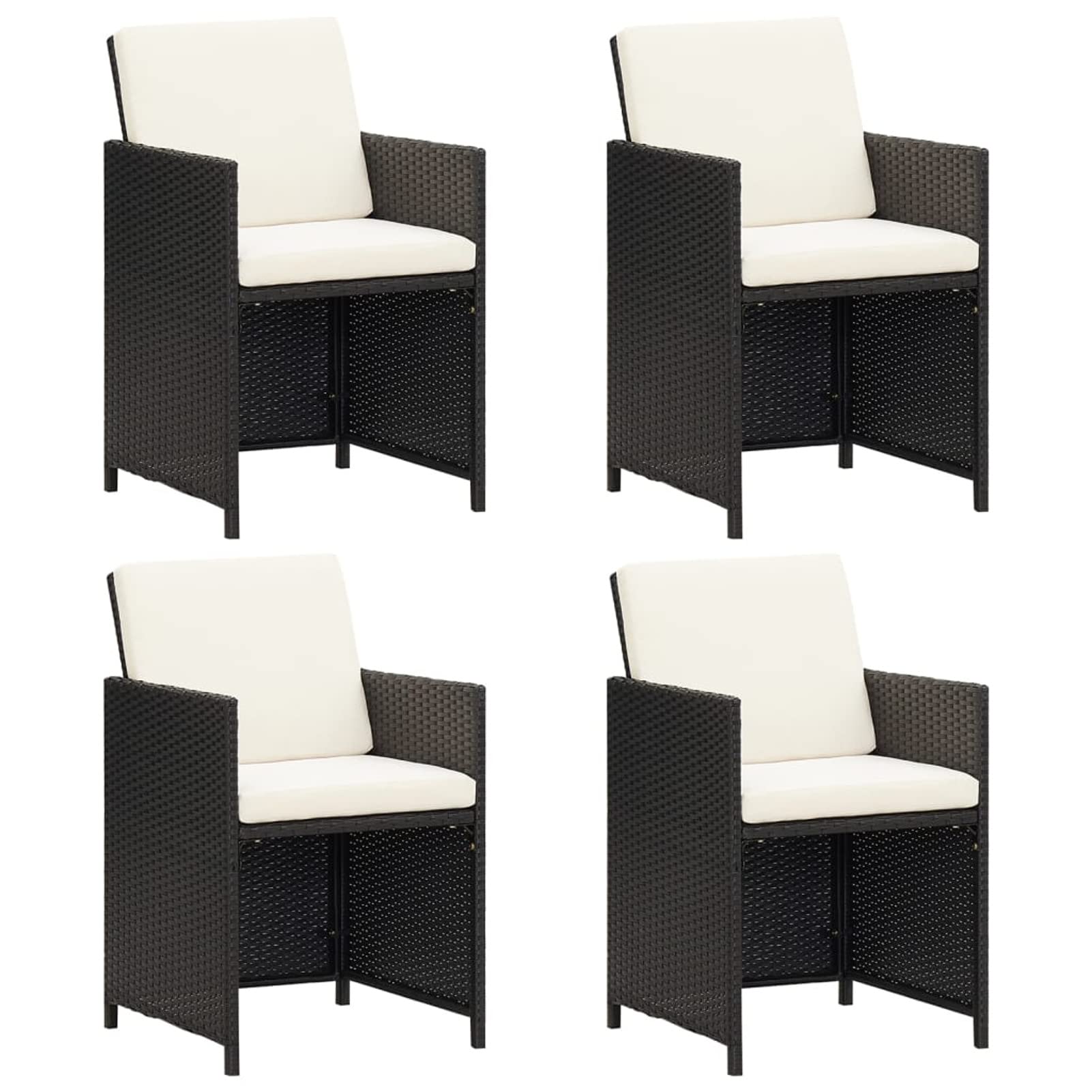 Meubles d'extérieur de salle à manger pour jardin avec 4 chaises en polyrotin noir