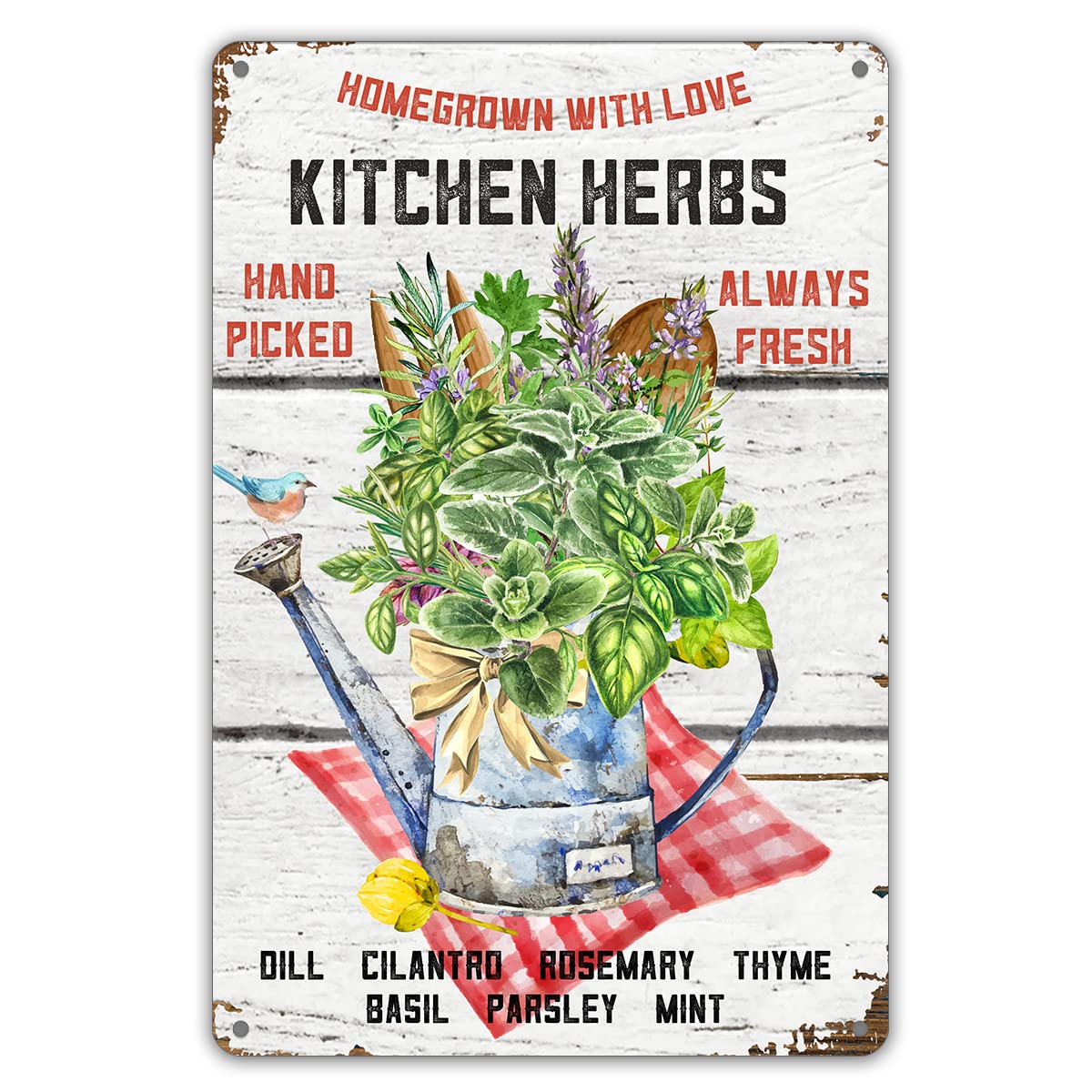 peiyeety Metal Tin Sign Kitchen Herbs Fresh Picked Art Decorative 12x16 Inch Vintage Retro Wall Art Plaque For Farmhouse Kitchen Rustic Country Cottage Themed Wall Decor