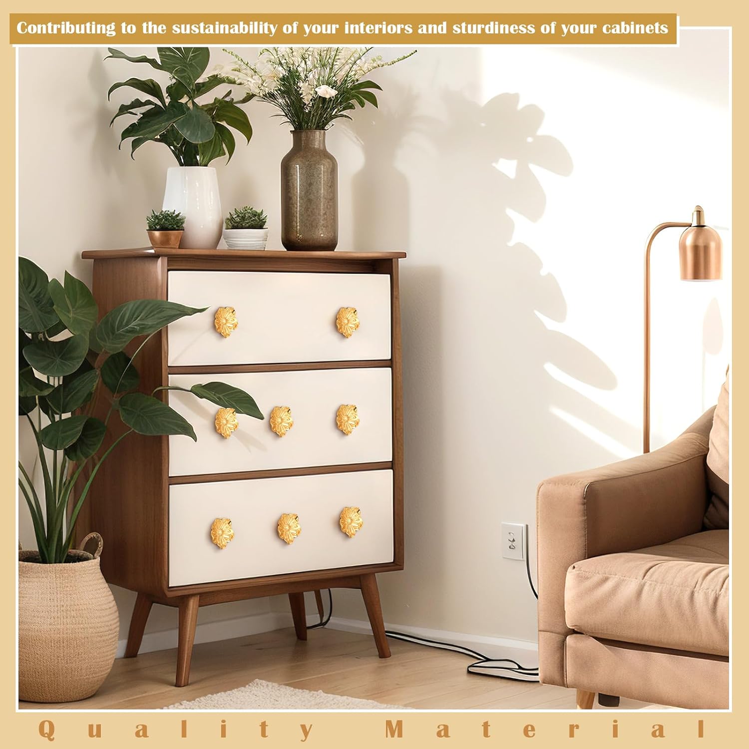 MorningRo 6 Pack Brushed Gold Flower Cabinet Knobs Kitchen Gold Drawer Pulls Bathroom Zinc Petal Handles for Dresser Drawer Decoration Knob of Cupboard Furniture Hardware