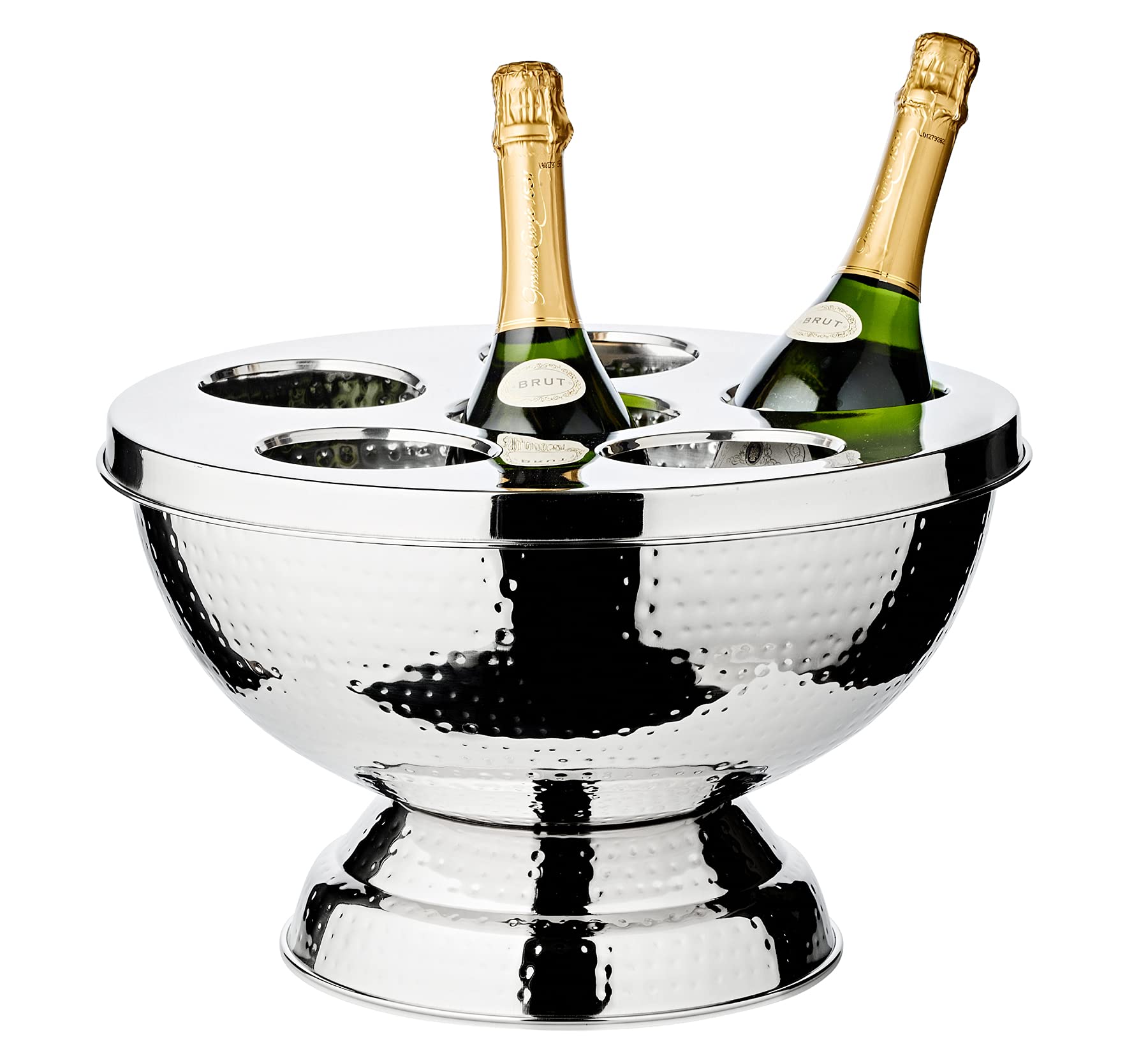 EDZARD Champagnerkühler Rockford (Ø 41 cm, H 25 cm), Edelstahl gehämmert hochglanzpoliert, doppelwandig, mit Deckel, für 6 Flaschen – Sektkühler groß, Flaschenkühler, Schale für Sekt & Eiswürfel