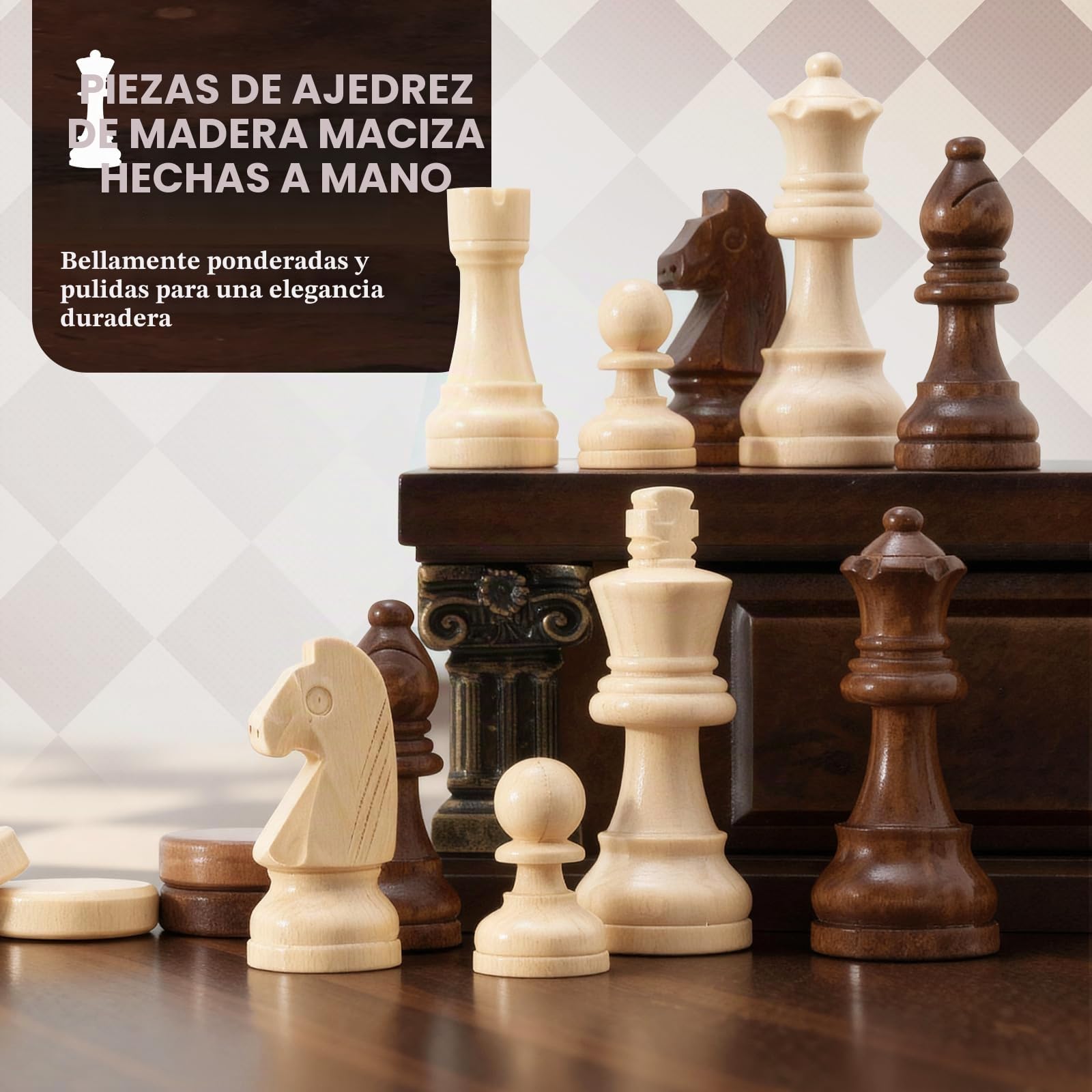 Peradix Juego de ajedrez magnético con 2 cajones de almacenamiento integrados, juegos de mesa de estrategia de madera de 15 pulgadas, 2 reinas extra, juego de ajedrez magnético de lujo para adultos