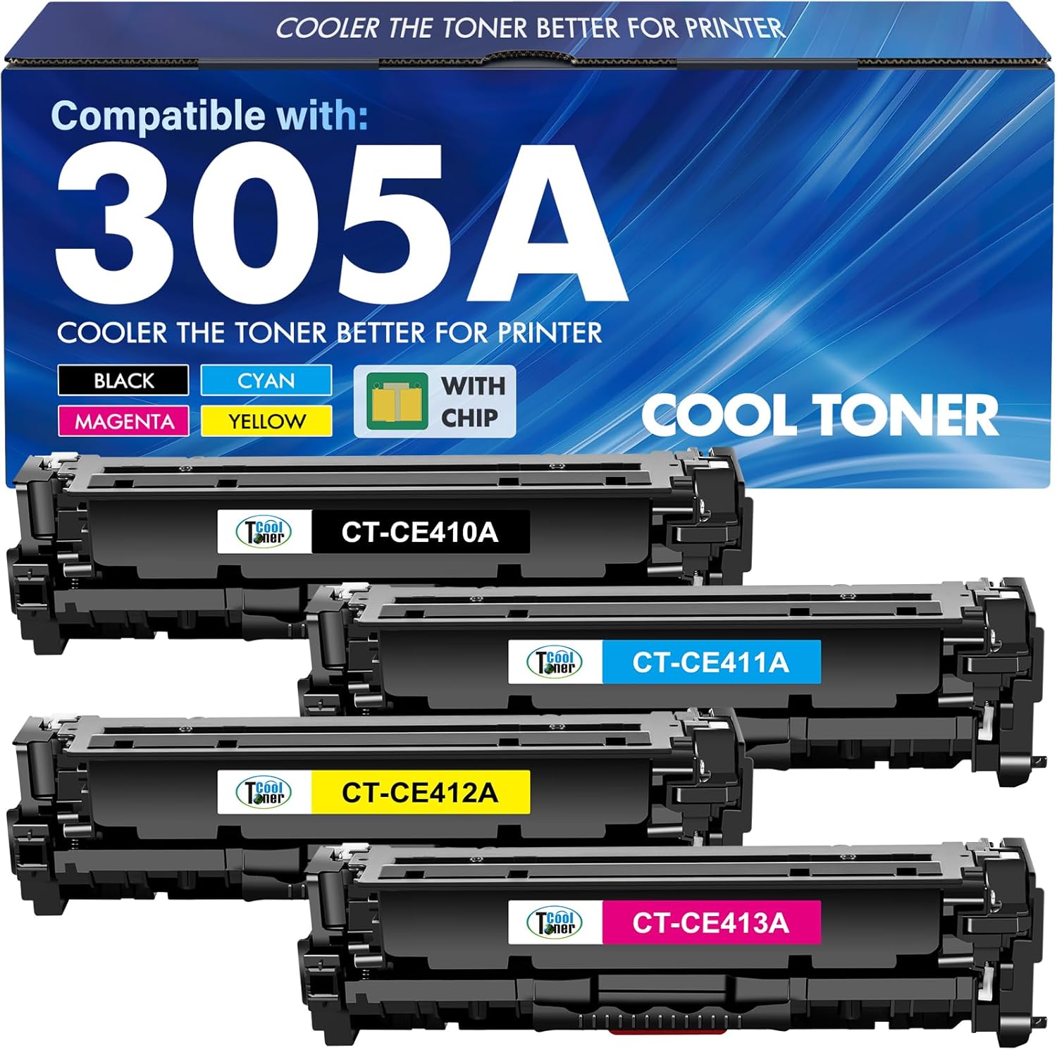 305A Toner Cartridge 4-Piece Combo Pack Compatible for HP 305A 305X CE410A CE411A CE412A CE413A for HP LaserJet Pro 400 Color MFP M451nw M475dn M451dn M476nw M351 M375 M451 M475 Series Printer