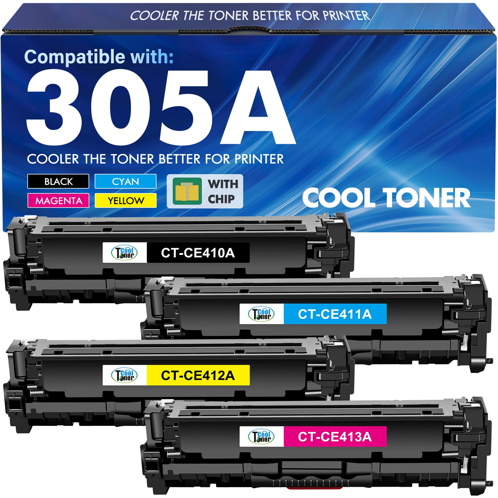 305A Toner Cartridge 4-Piece Combo Pack Compatible for HP 305A 305X CE410A CE411A CE412A CE413A for HP Laserjet Pro 400 Color MFP M451nw M475dn M451dn