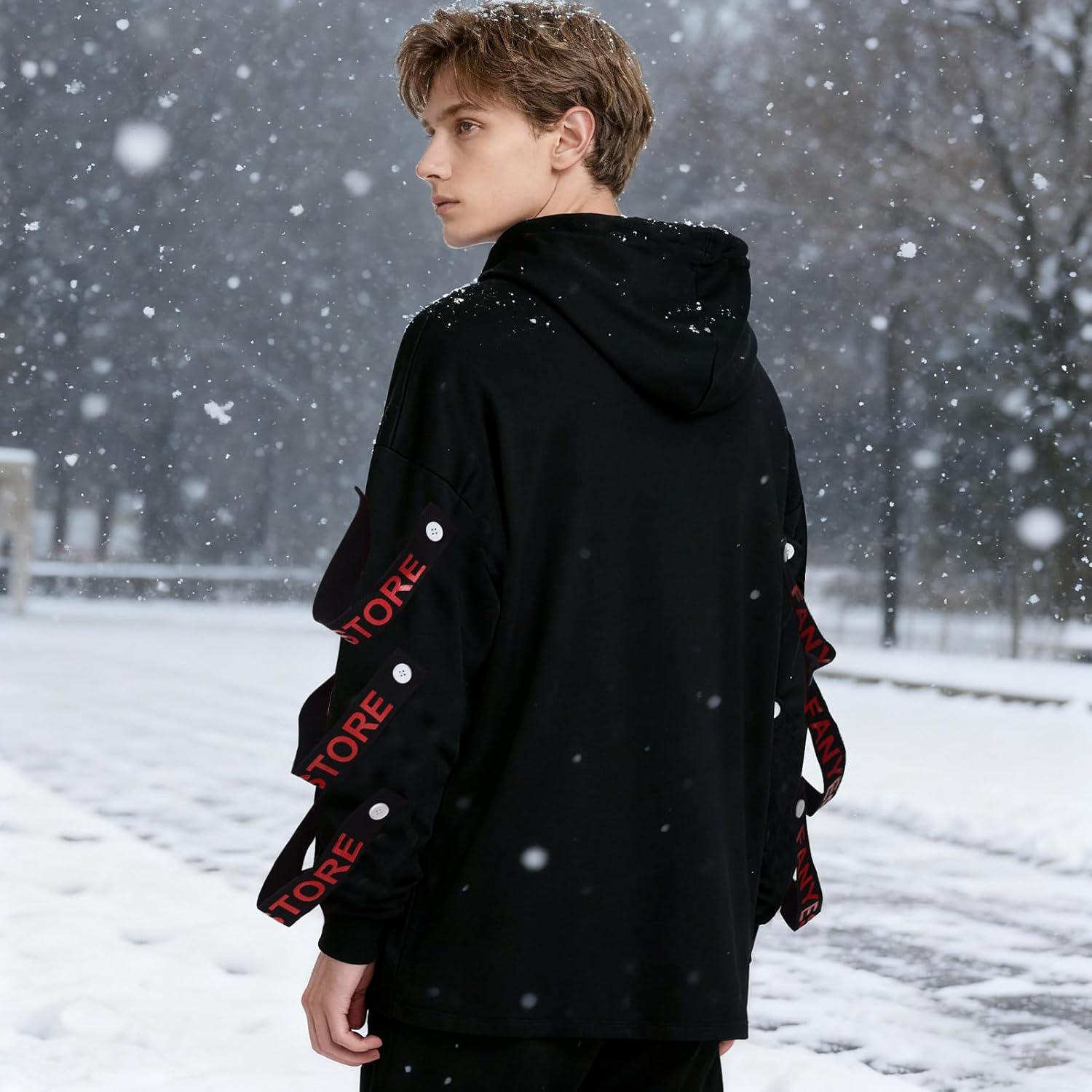 Mens Hoodie Fashion Pullover Letter Print Top Blouse Tracksuits Techwear Patchwork Long Sleeve Hip Hop Sweatshirt - Image 6