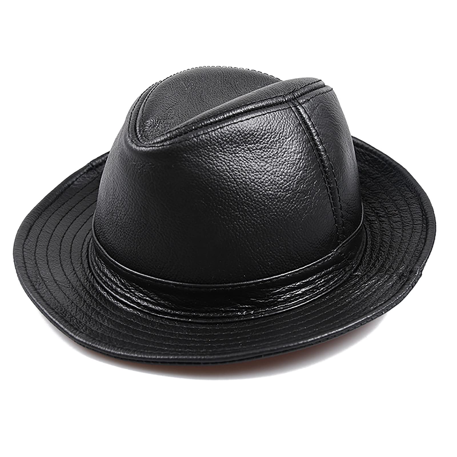 Sombreros de invierno, cuero para hombre jazz gorra vintage sombrero de vaca gran ala fedora otoño 55-62 cm