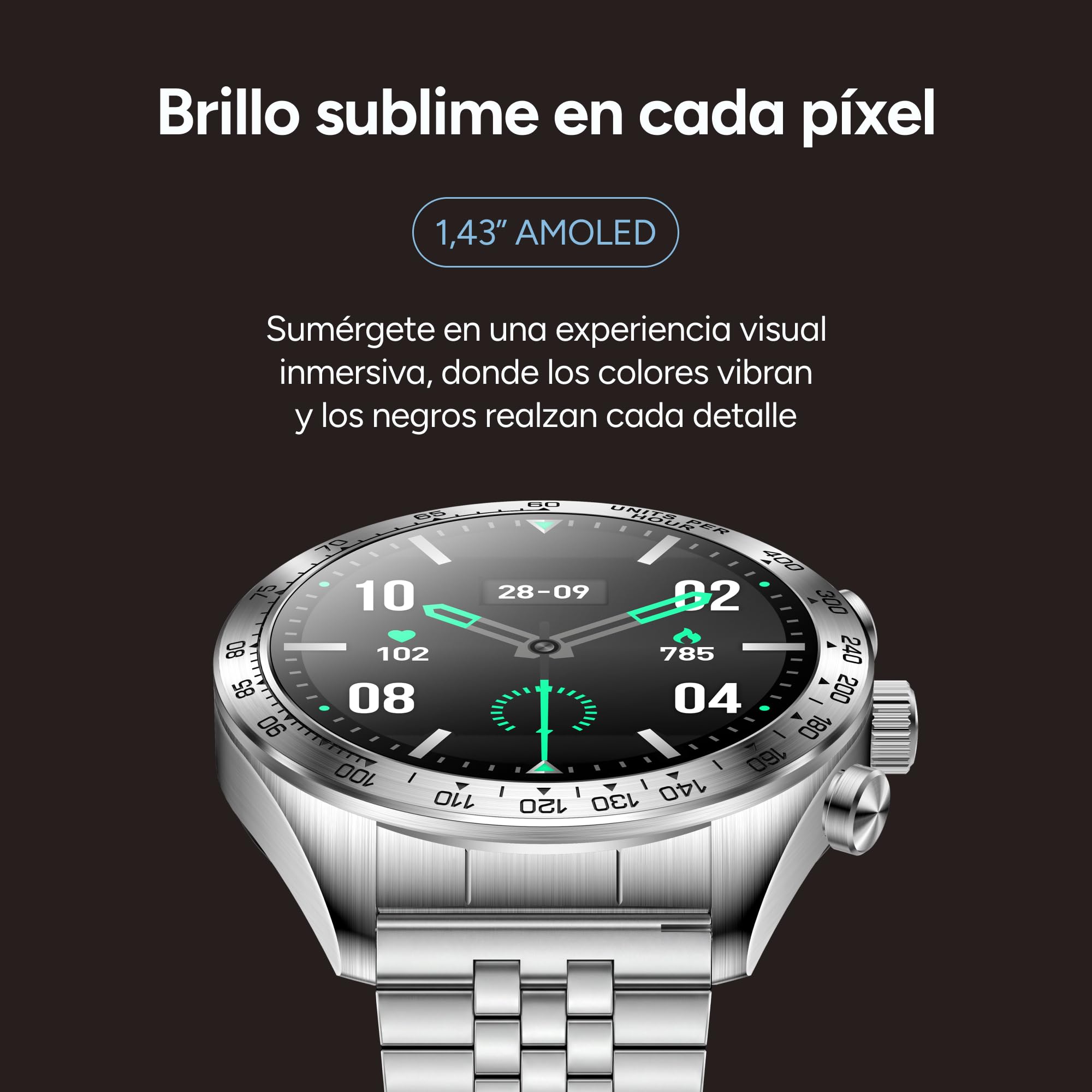 KSIX Elite Go Smartwatch Metálico, Pantalla AMOLED 1.43", Autonomía 7 días, IP67, +100 Modos Deporte, Llamadas, Plateado
