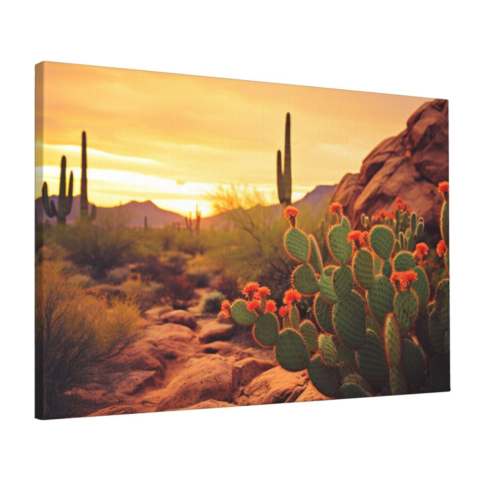 FodPand Canvas Wall Art for Living Room Wall Decor 16"x24" Modern Artwork Painting Pictures Hanging Canvas Prints Cactus at Sunset Poster Aesthetic Wall Art for Bedroom Bathroom Office Wallart Decor