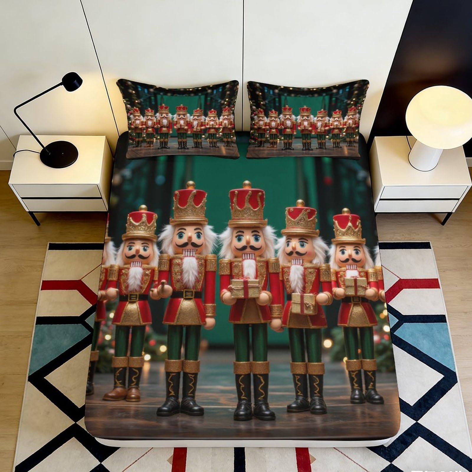 Pnayamiorkfel Style-1 3D Printed Nutcracker King Fitted Sheet Microfiber Soft Decor Christmas Soldier Bed Cover For Bedroom Guest Room 90X200x25cm