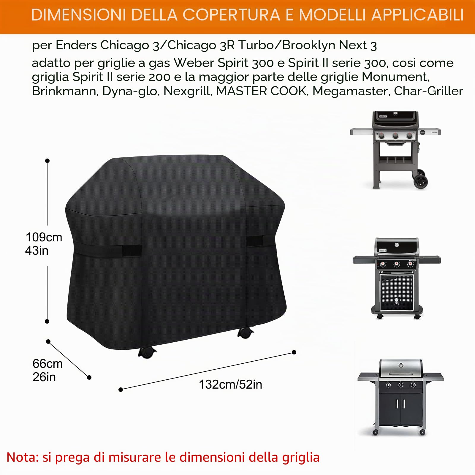 Weber Spirit serie 300 Copertura Barbecue 132 cm Oxford 600D Impermeabile PU