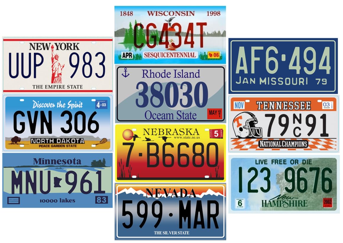 - Juego de 10 Placas de matrícula metálicas de EE. UU. - Réplicas de Placas estadounidenses auténticas P9