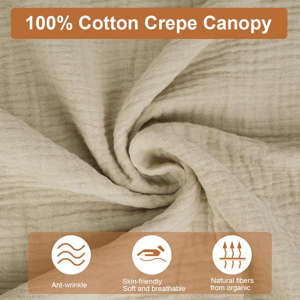 Vicloon Tenda Letto Bambini 100% Cotone, Tenda Letto Montessori per Letto Bambini, Baldacchini in Tessuto, Tenda da Letto per la casa in Mussola, 135 x 360 cm, Grigio Beige