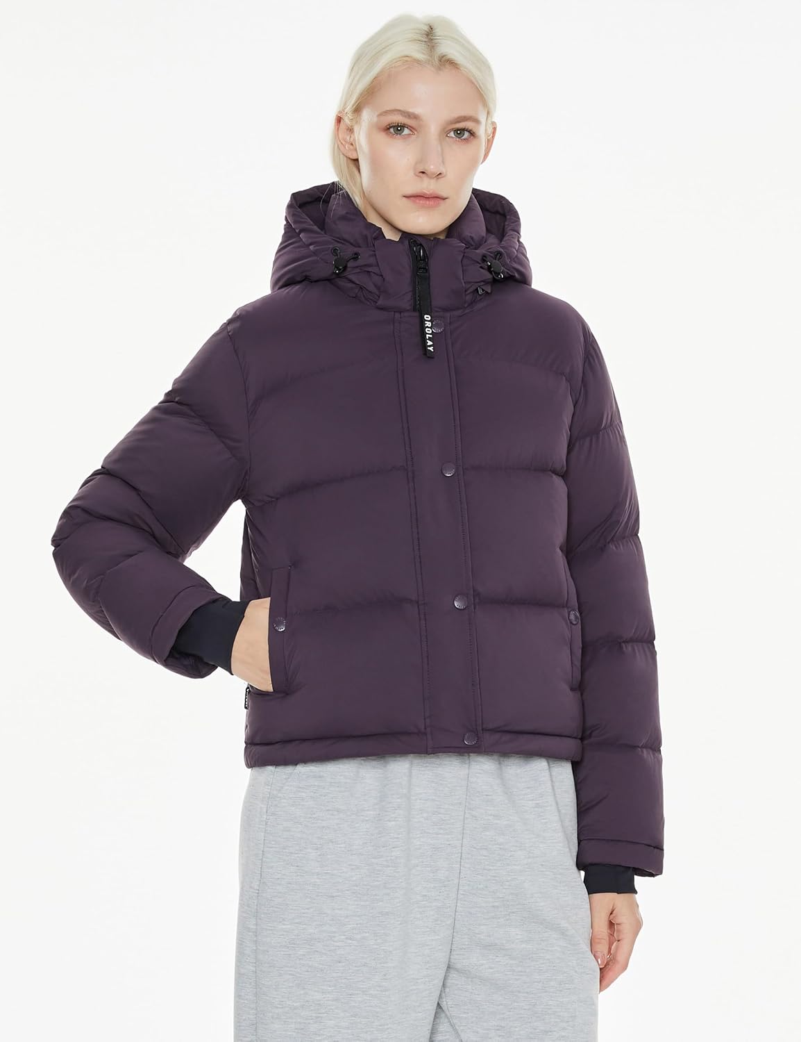 Orolay Women's Cropped Puffer Jacket Short Down Coat Thickened Winter with Detachable Hood - Image 5