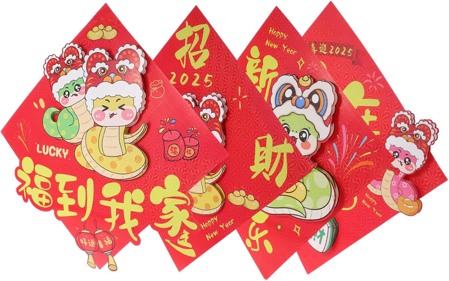 4pcs Cartoon Fu Character Wall Decor for Chinese Year Celebration Spring Festival Window and Door Signs Easy to Apply Auspicious Design for Luck and Prosperity