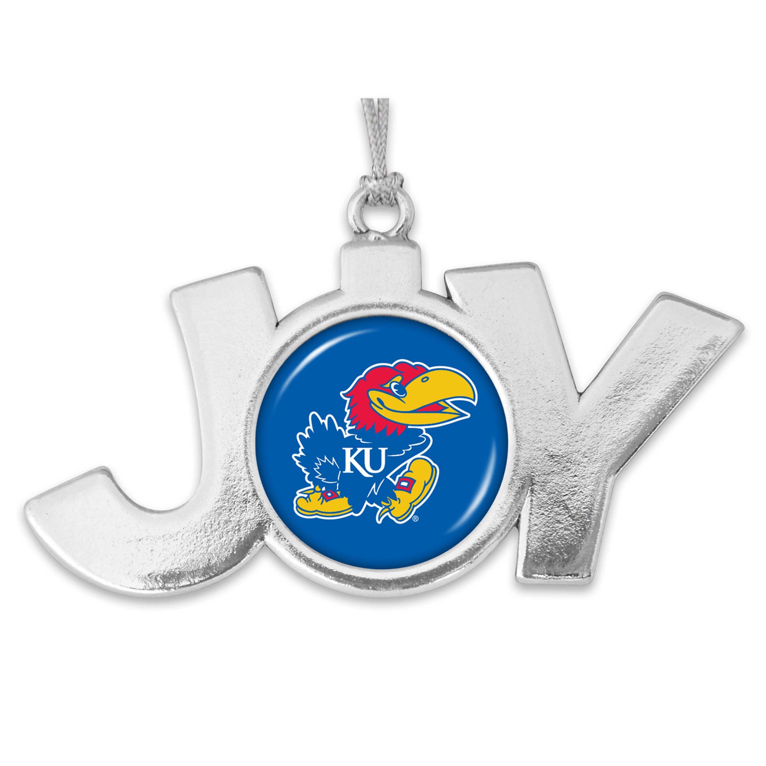 From the Heart Enterprises Kansas Jayhawks Joy with Team Logo Silver Metal Christmas Ornament Gift Tree Decoration KU
