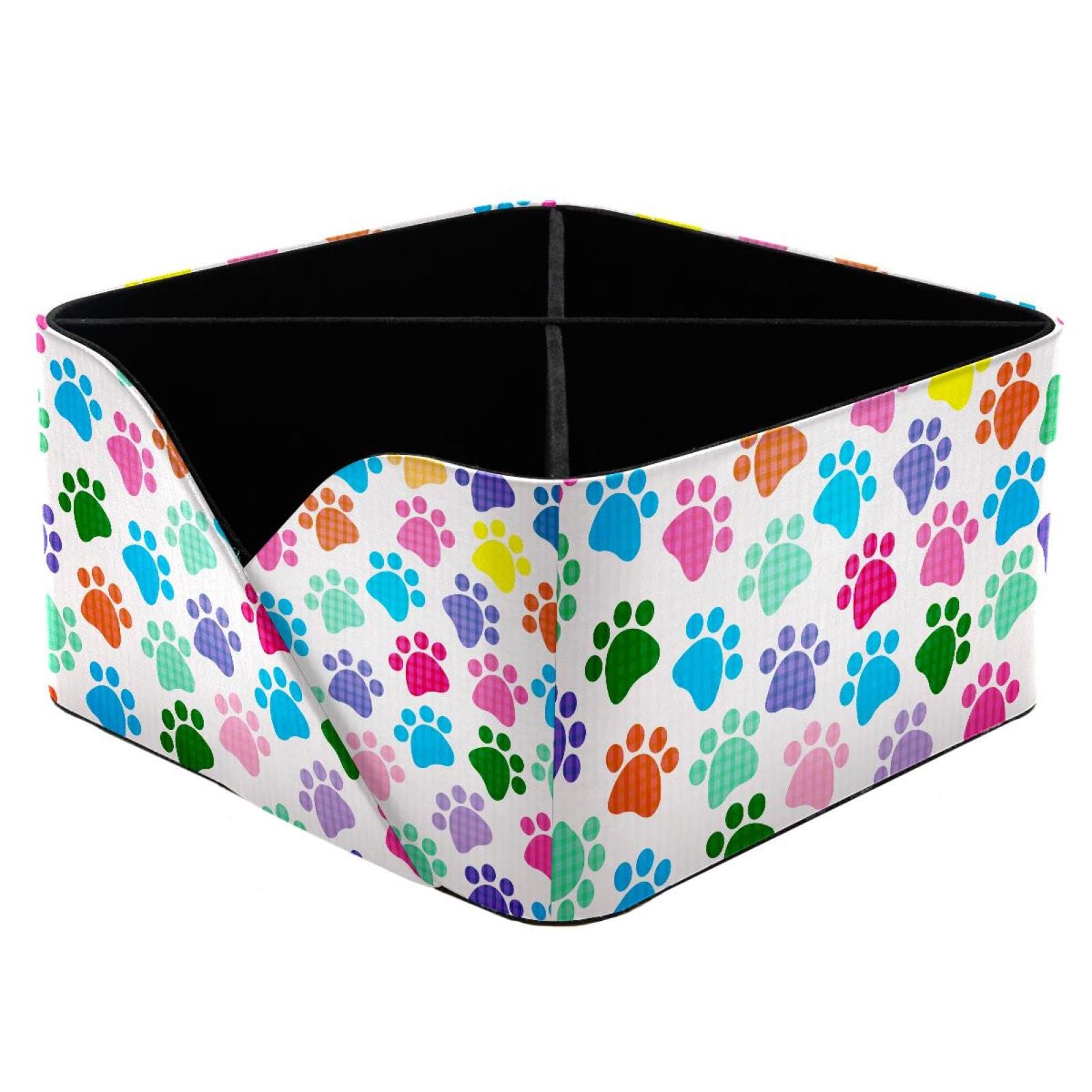 KengjuTesu Animal Paw Footprint Desktop Organizer Pen Holder, Rectangular Pencil Cup for Office, Study and Makeup Stations
