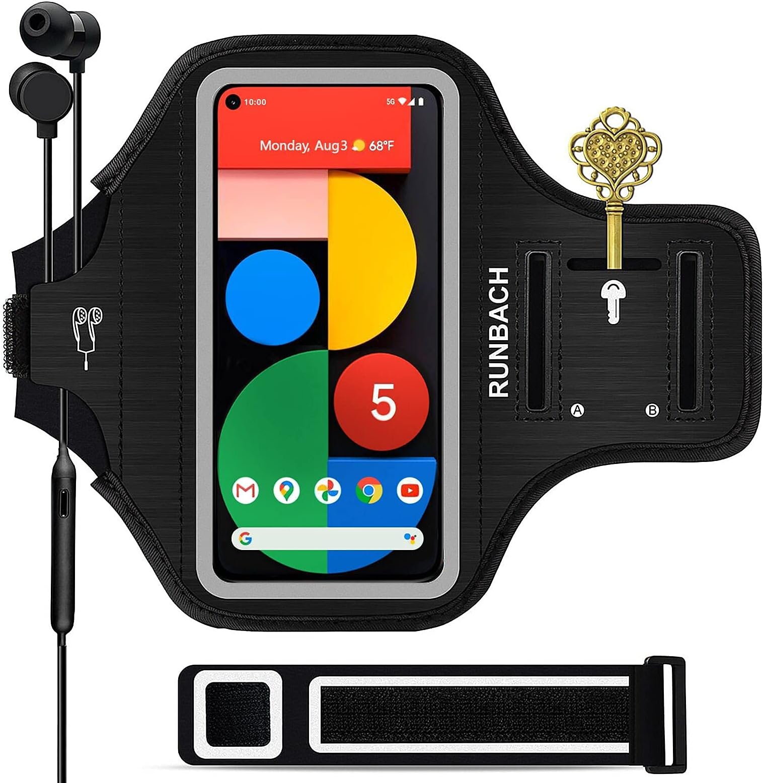 RUNBACH Running Armband for Google Pixel 4/3/3a,Sweatproof Running Exercise Gym Bag with Fingerprint Touch/Key Holder and Card Slot for 6.1 Inch Google Pixel 4/ Pixel 3/ Pixel 3a(Black)